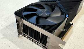closeup of the i/o shield of the nvidia geforce rtx 4080 super showing the exhaust vents and large fan