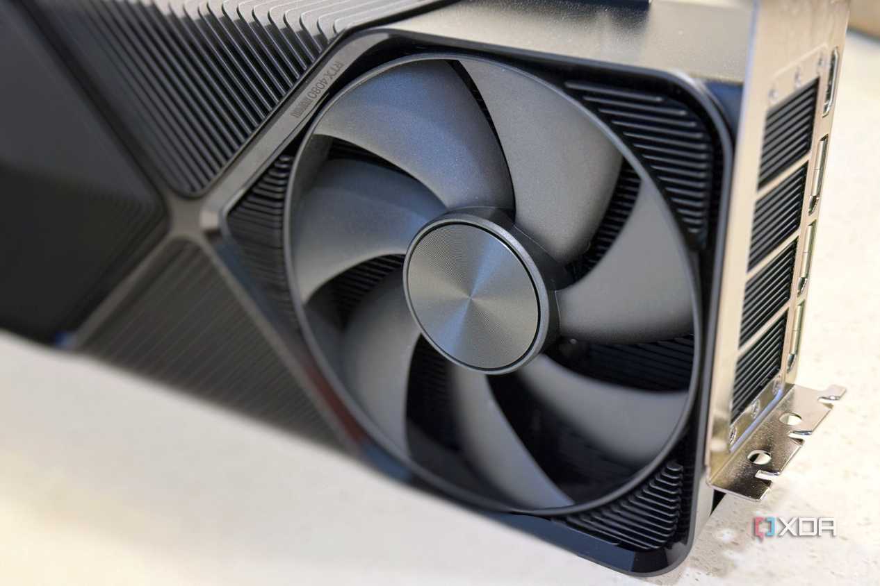 nvidia geforce rtx 4080 super fe io fan shown in closeup