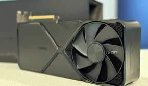 nvidia geforce rtx 4080 super fe stood up in front of its packaging