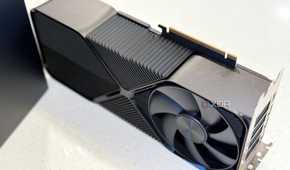 nvidia geforce rtx 4080 super fe stood up on its side to show how thick it is