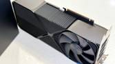 nvidia geforce rtx 4080 super fe stood up on its side to show how thick it is