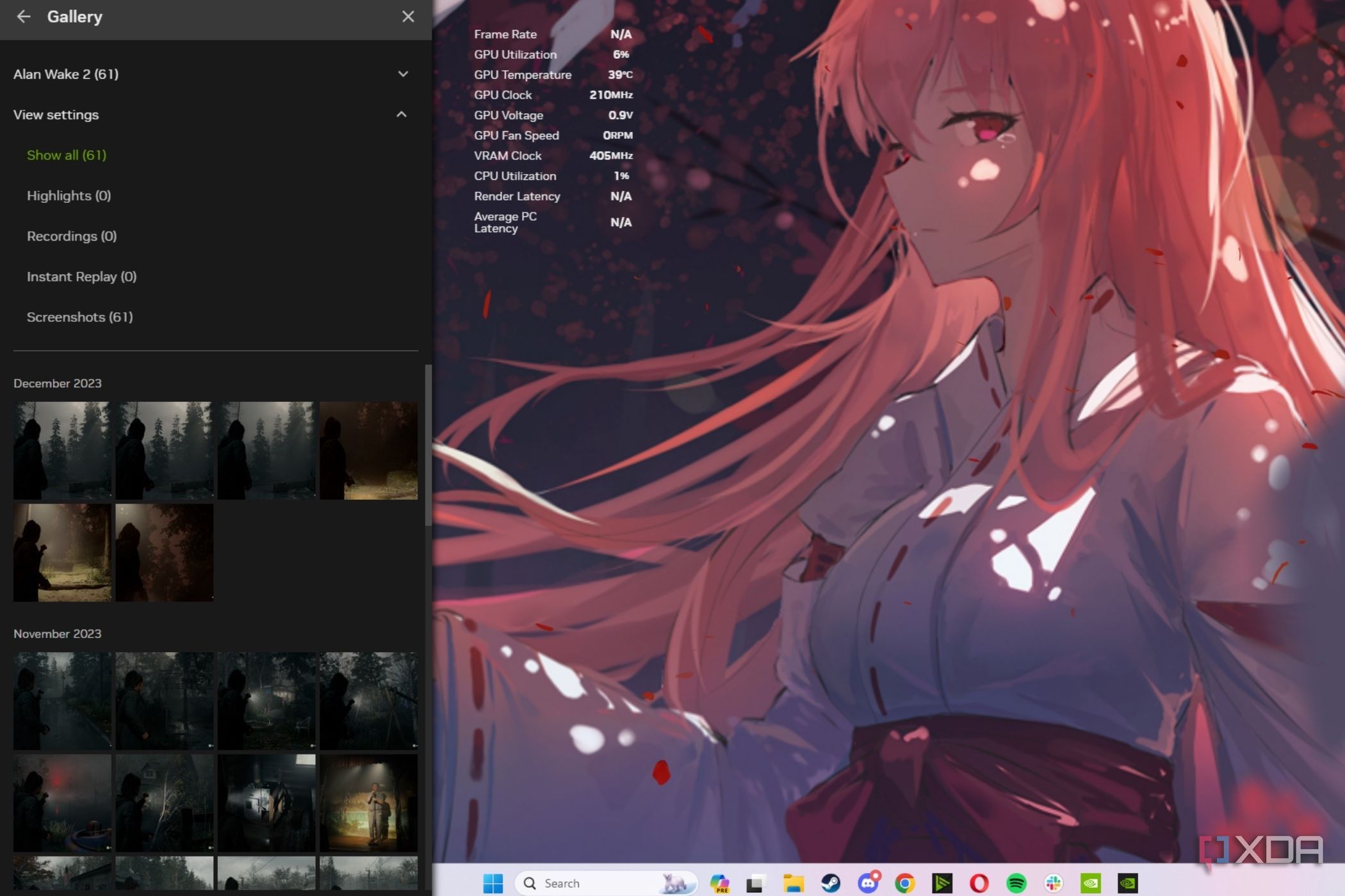 A screenshot showing the Nvidia overlay displaying screenshot gallery.