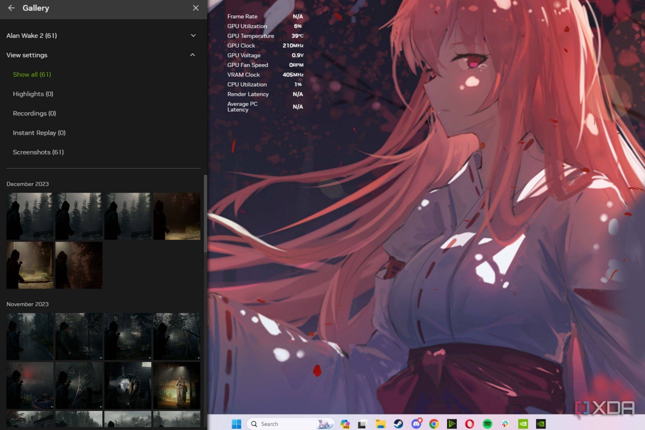 A screenshot showing the Nvidia overlay displaying screenshot gallery.