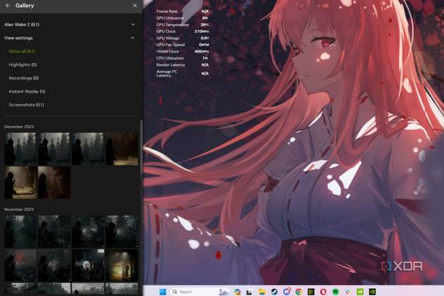A screenshot showing the Nvidia overlay displaying screenshot gallery.