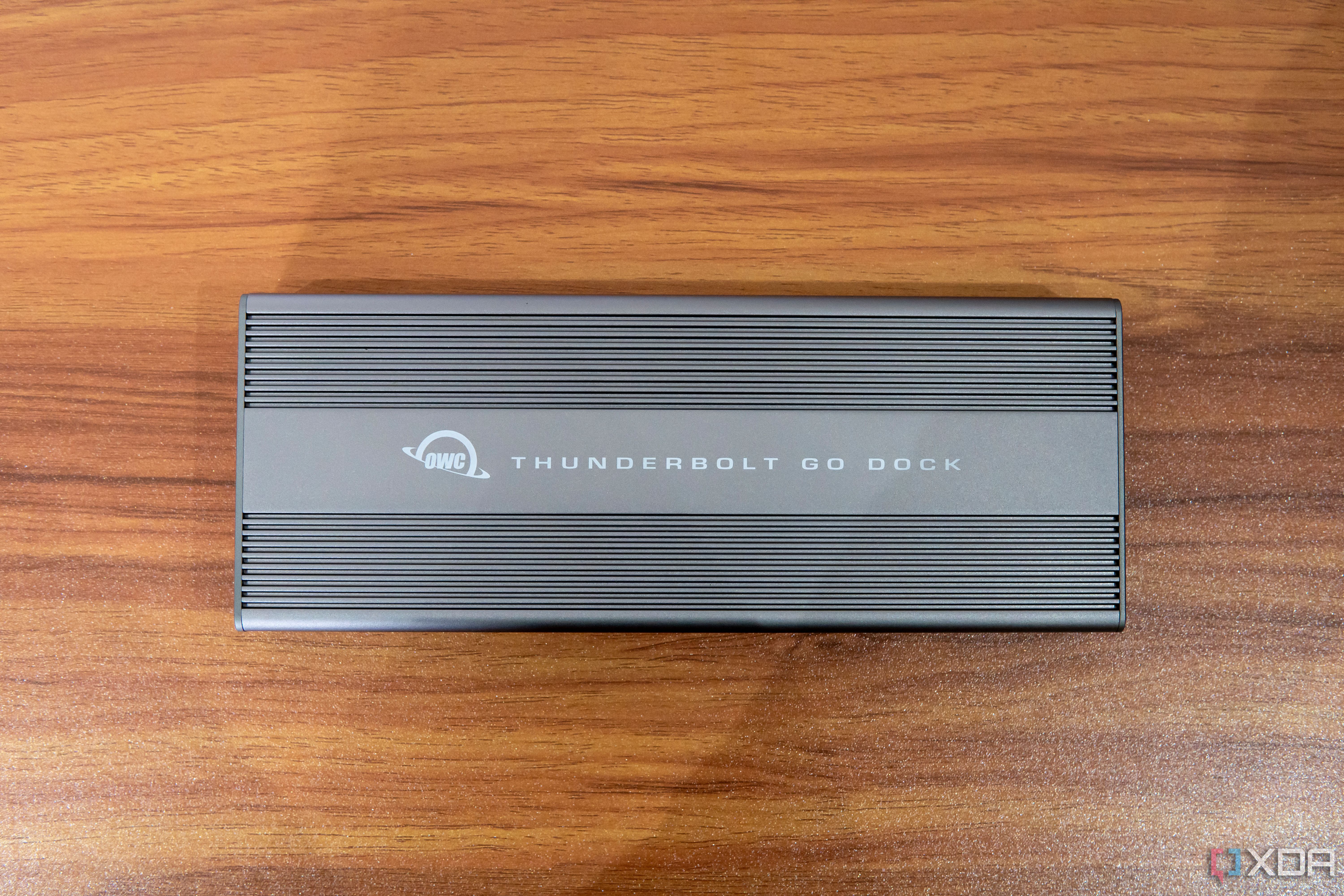 Top-down view of the OWC Thunderbolt Go Dock without any cables connected