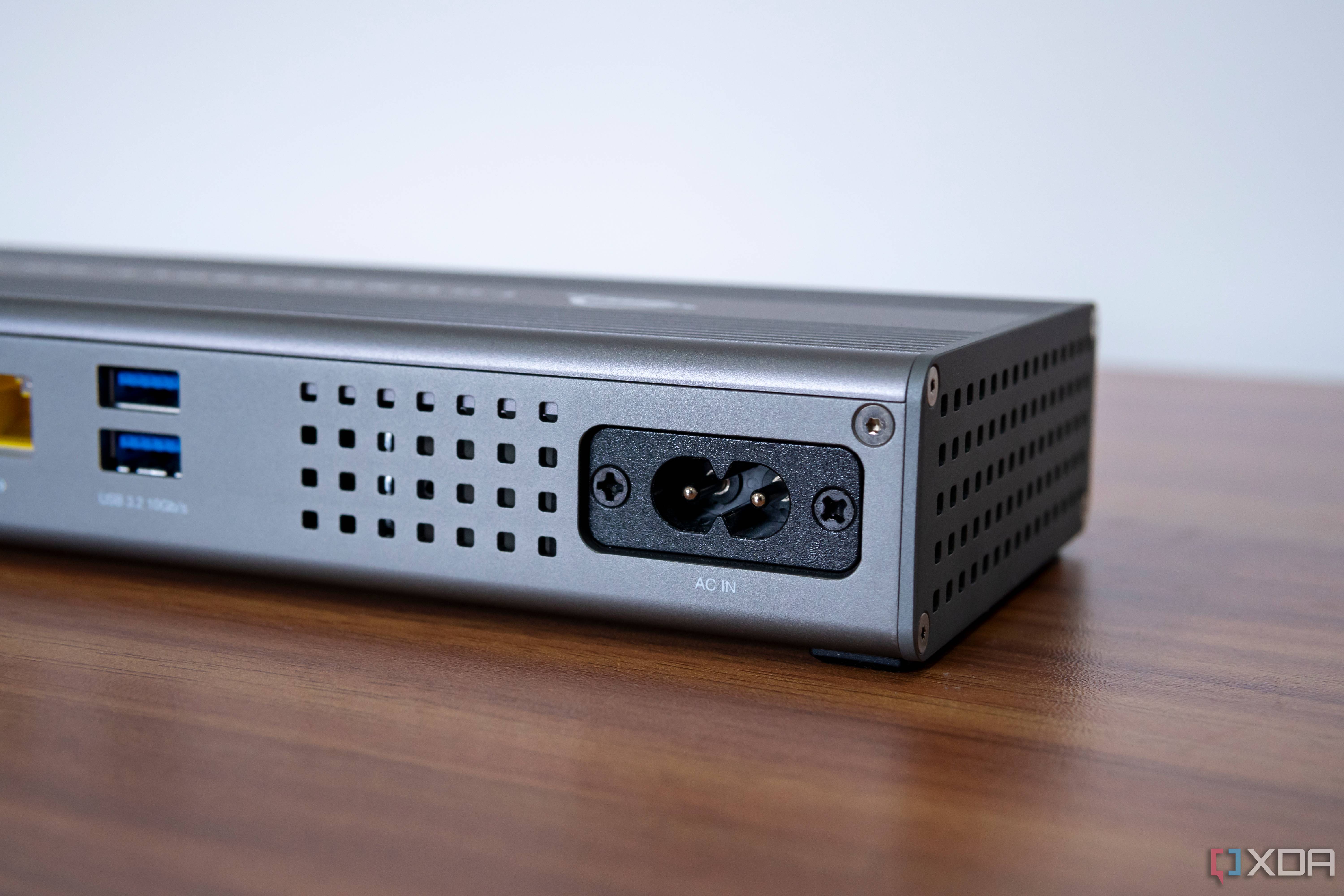 Close-up of the AC input on the OWC Thunderbolt Go Dock
