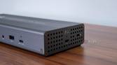 Angled right-side view of the OWC Thunderbolt Go Dock showing the host connection port