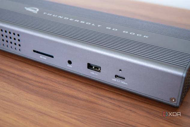 Close-up of the front ports on the OWC Thunderbolt Go Dock