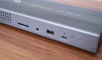 Close-up of the front ports on the OWC Thunderbolt Go Dock