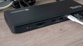 Close-up of the ports on the front of the Plugable TBT4-UD5