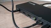 Close-up of the HDMI ports on the back of the Plugable TBT4-UD5 docking station