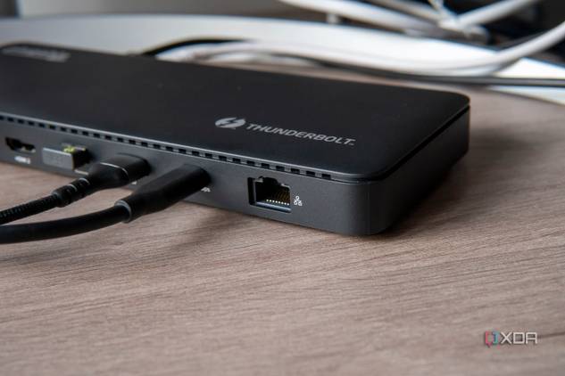 Close-up of the Ethernet port on the back of the Plugable TBT4-UD5 docking station