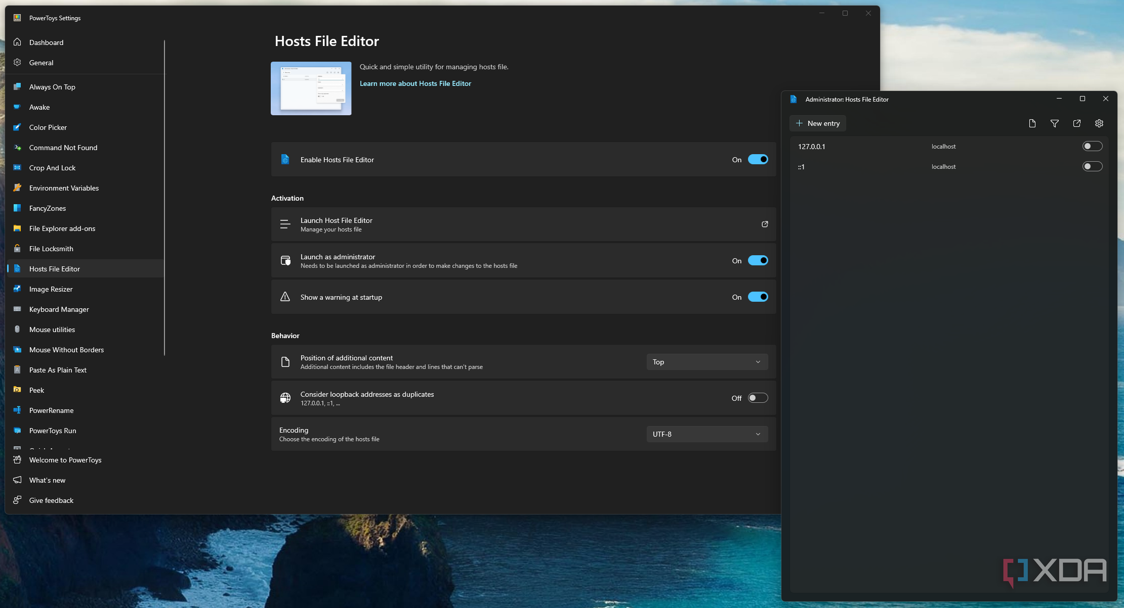 Screenshot of the Hosts File Editor in PowerToys