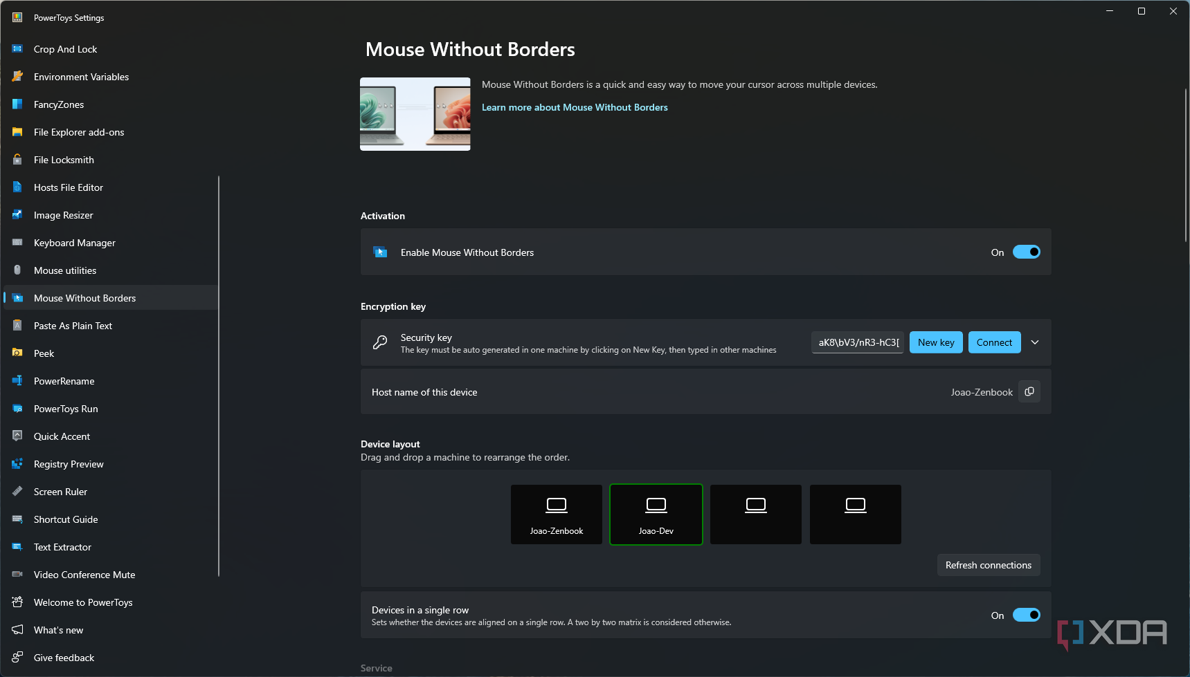 Screenshot of the Mouse without Borders settings in PowerToys