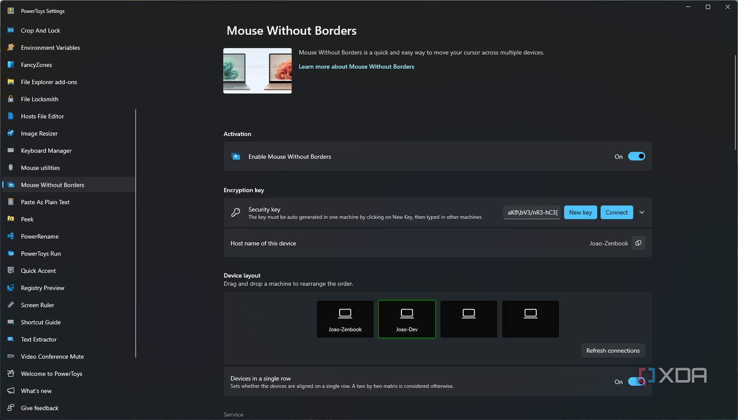 Screenshot of the Mouse without Borders settings in PowerToys