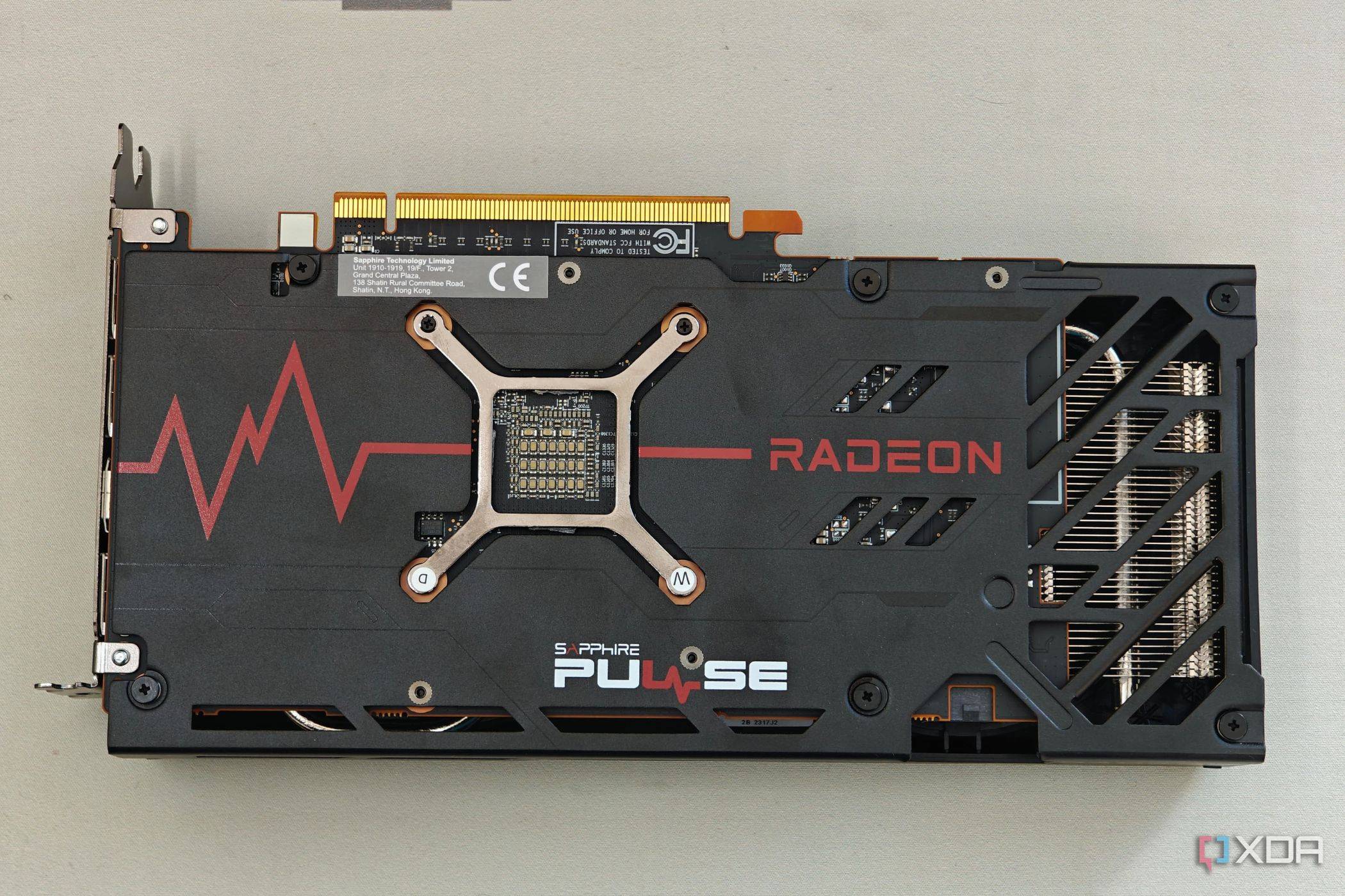 An image showing the backplate of the Radeon 7600 Pulse OC GPU.