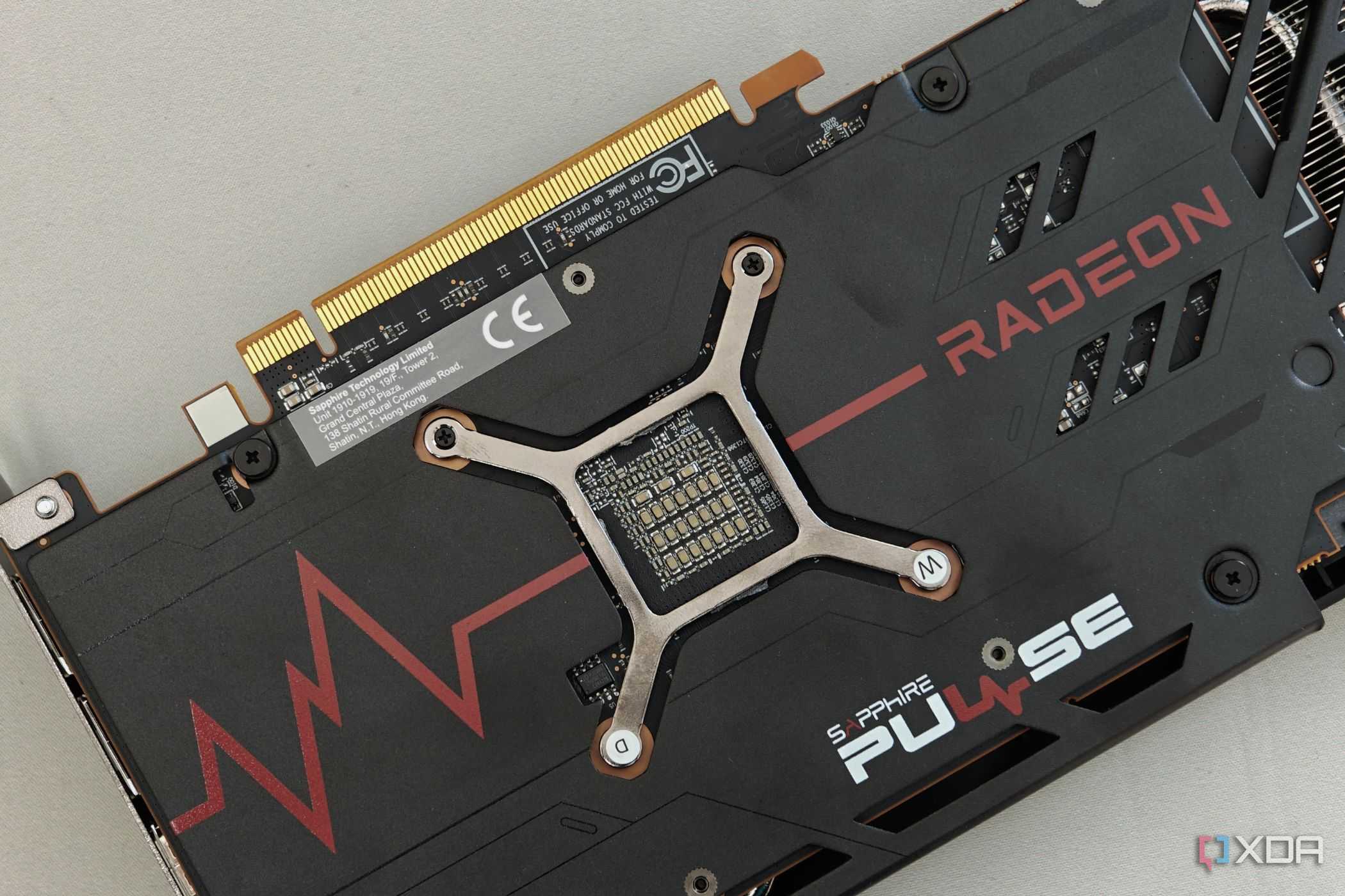 An image showing the backplate design of the RX 7600 Pulse OC GPU.