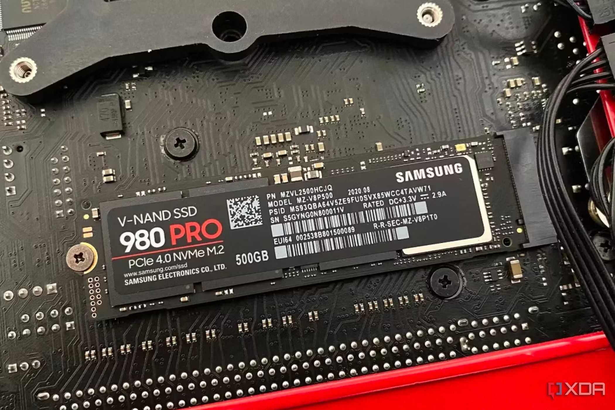 An image showing the Samsung 980 Pro SSD installed on a motherboard.