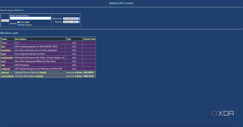 A screenshot of the Hobbes OS/2 archive on NMSU's website.