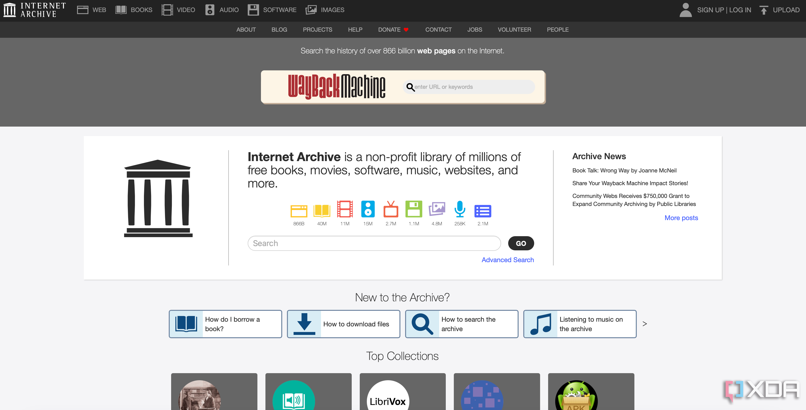 A screenshot of the Internet Archive.