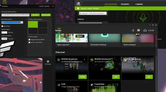 A screenshot showing multiple Nvidia apps open on Windows desktop.