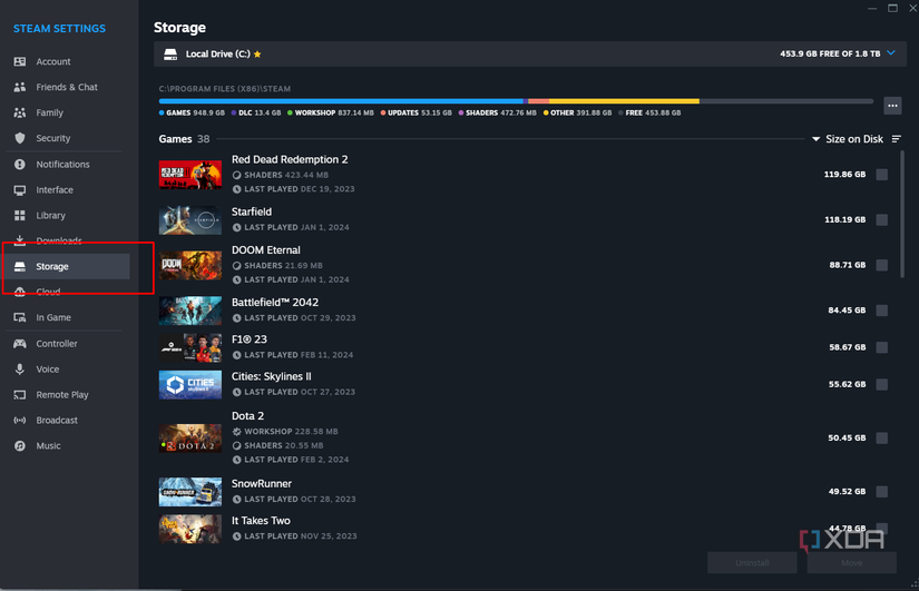 Screenshot of the Steam Client showing where to locate your Games.