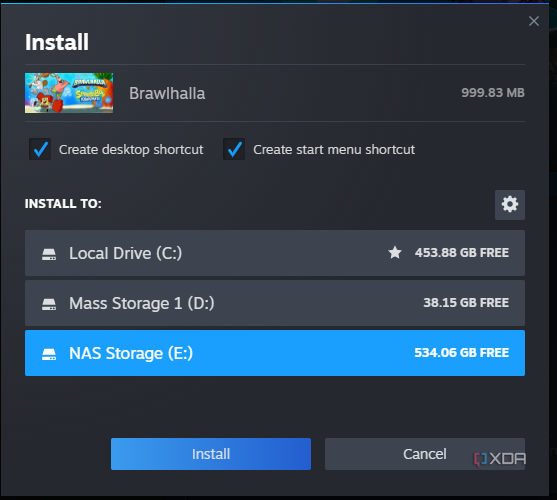 Screenshot of the steam library selector for installing games.
