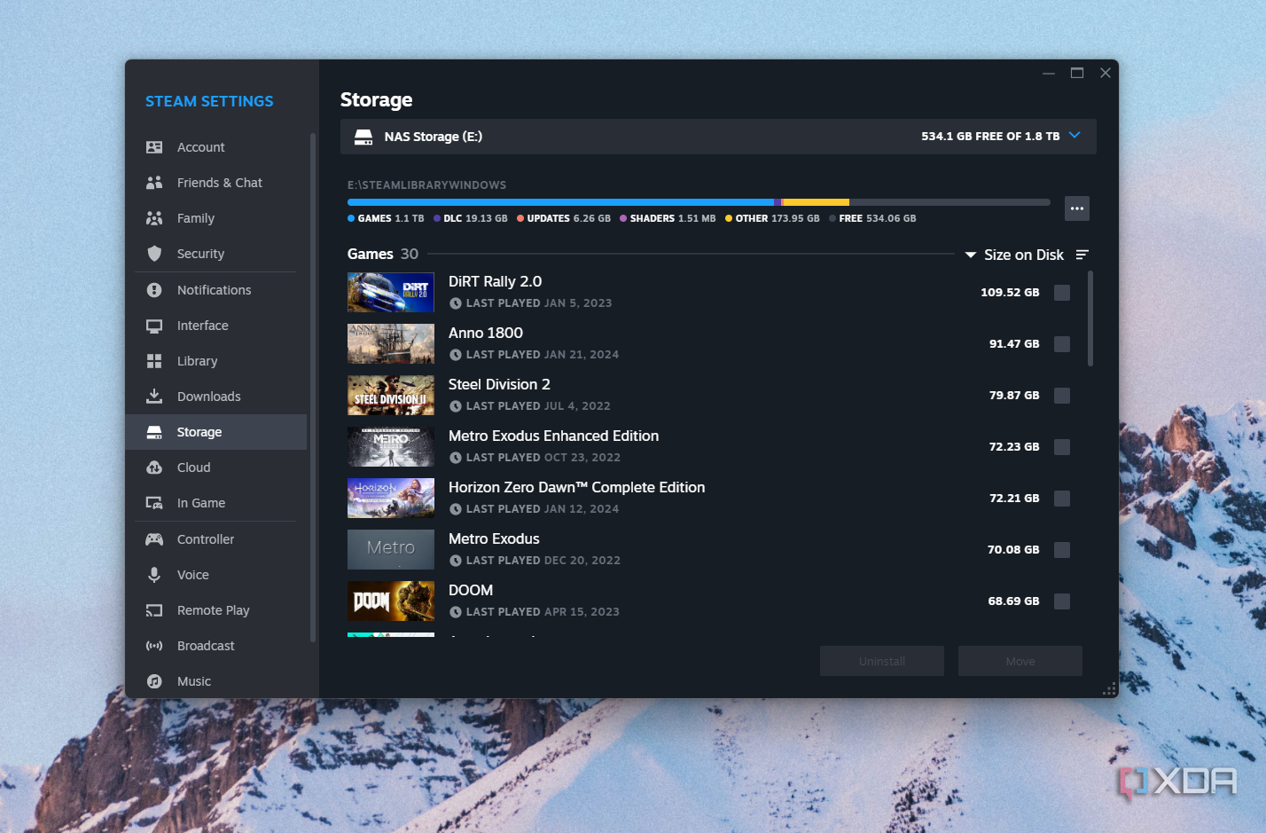 A screenshot of a steam NAS mounted Drive.
