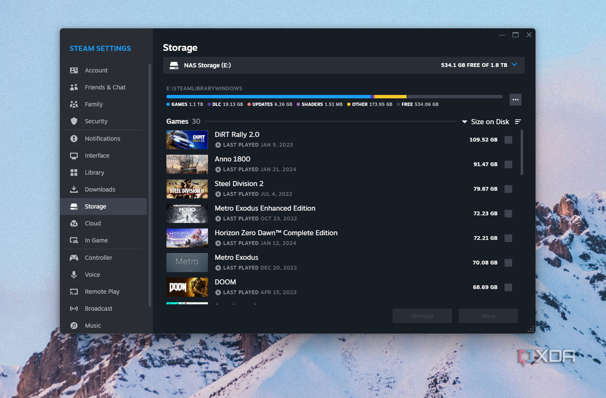 A screenshot of a steam NAS mounted Drive.