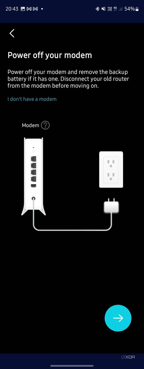 Power off modem page of Deco XE75 setup