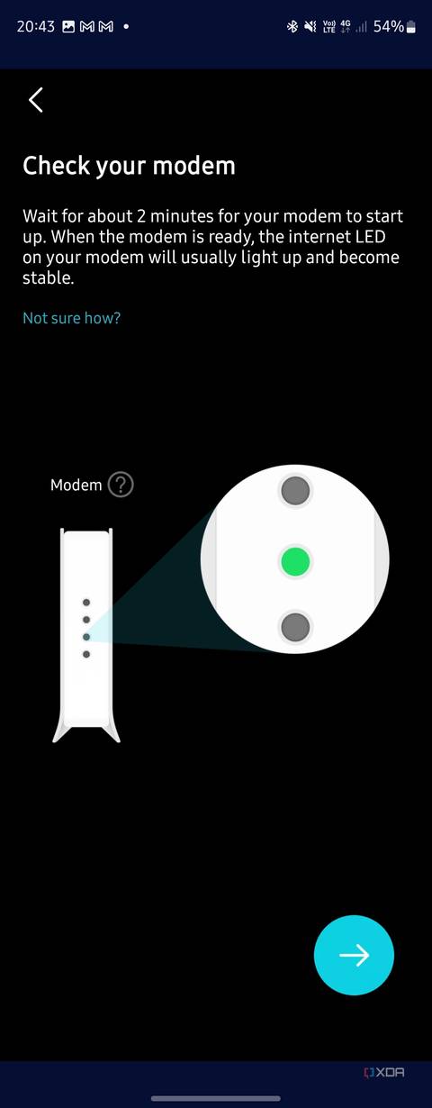 Check modem page of Deco XE75 setup
