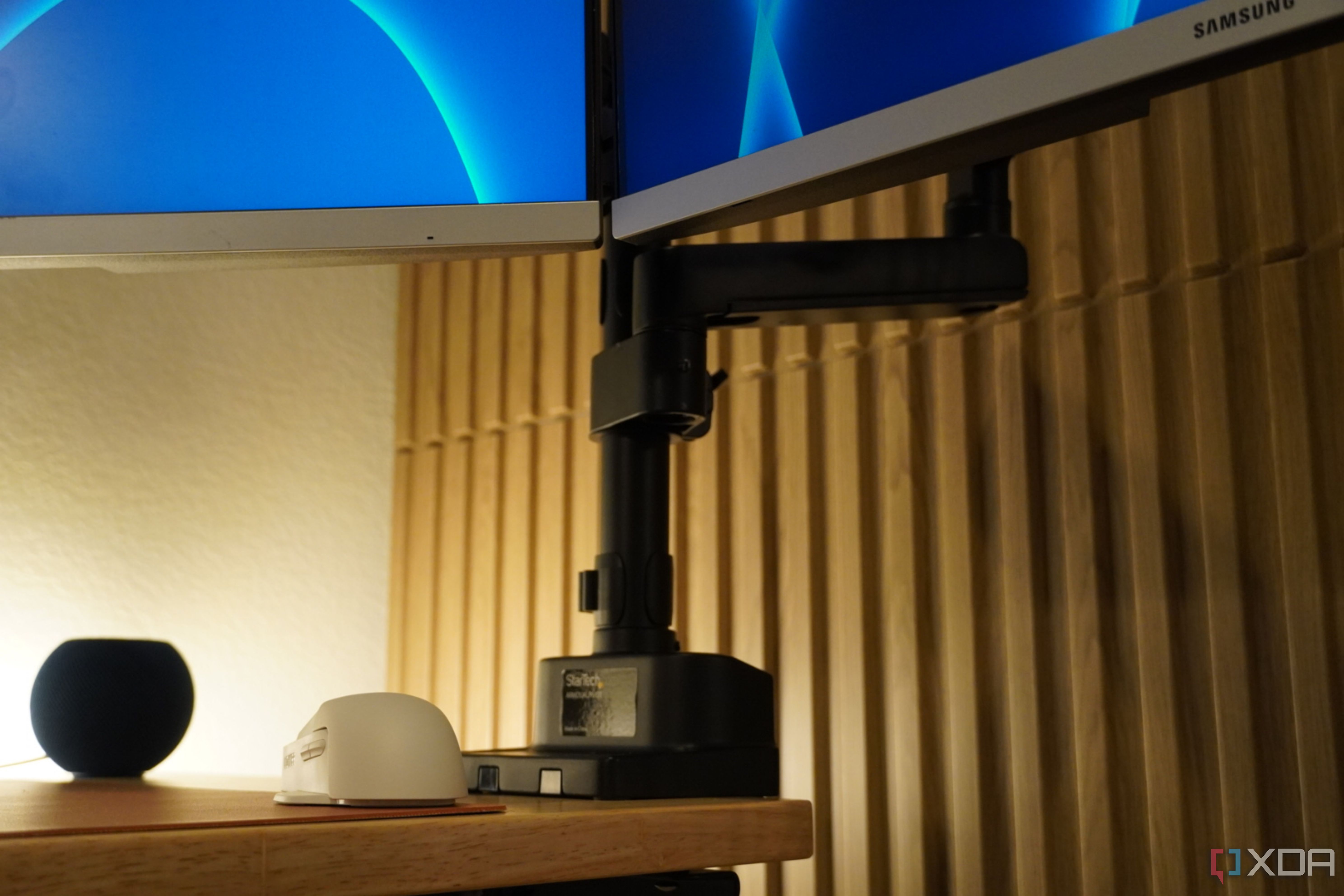 The StarTech dual monitor arm from the bottom.
