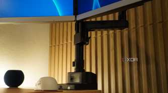 The StarTech dual monitor arm from the bottom.