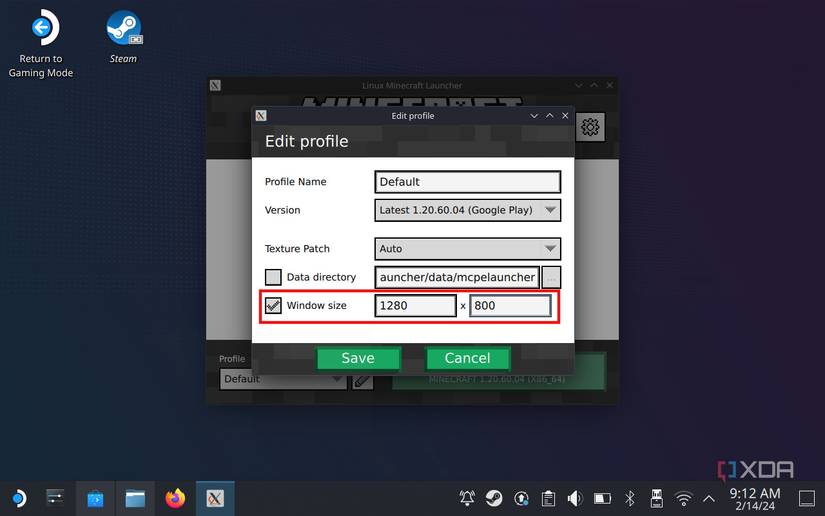 Tick the Windows size box and change to 1280x800