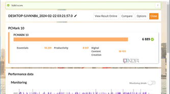 PCMark 10 benchmark results on Tiny11