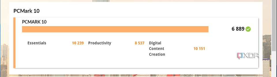PCMark 10 benchmark results on Tiny11