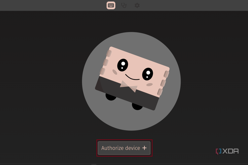 Image showing the primary screen of the VIA configurator with the "Authorize Device" button highlited