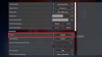 A screenshot showing the highlighted VSync option in Apex Legends setting page.