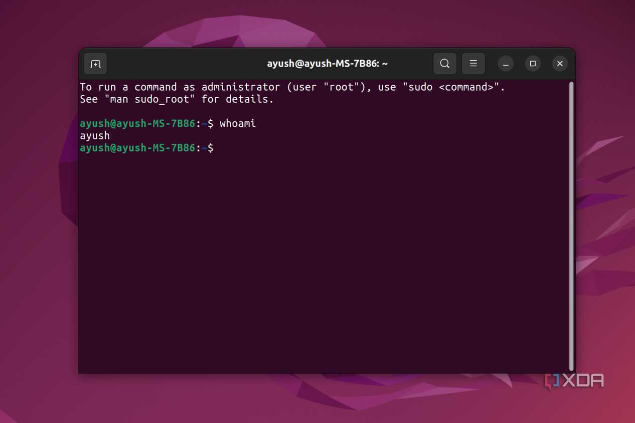 An Ubuntu Terminal displaying the whoami command