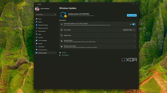Screenshot of a Windows 11 desktop with the Windows Update page showing updates are paused