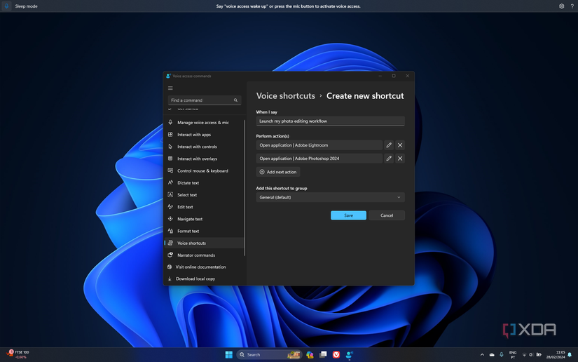 Screenshot of Windows 11 when setting up a new voice shortcut with voice access
