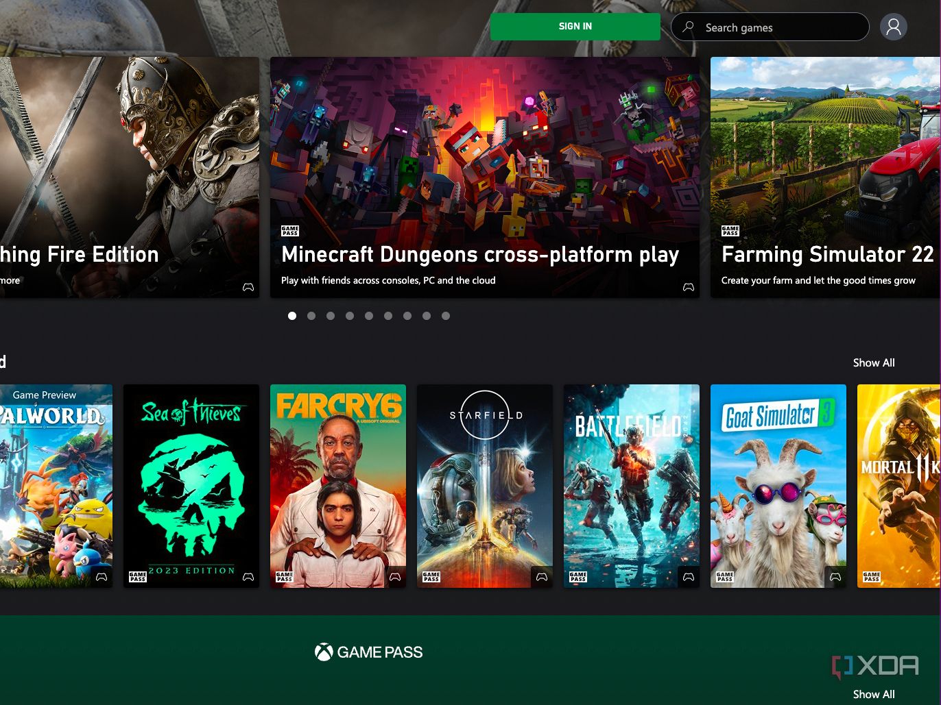 Xbox Game Pass browser window