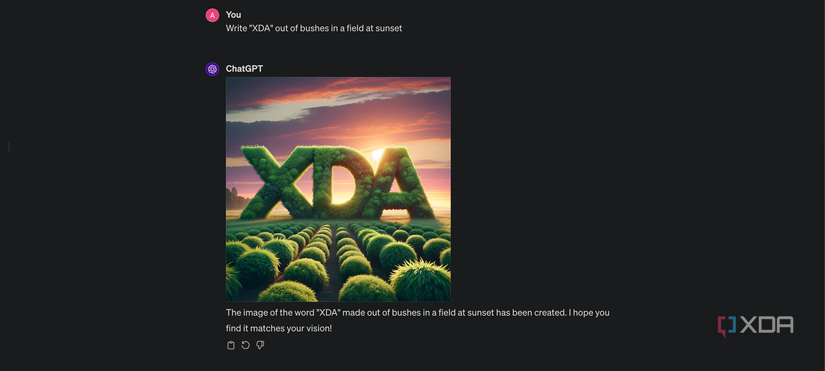 Asking ChatGPT to make bushes out of a field at sunset