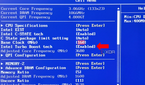A PC BIOS menu with the Intel Turbo Boost setting enabled