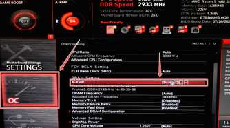 The MSI BIOS displaying the option to set an A-XMP profile