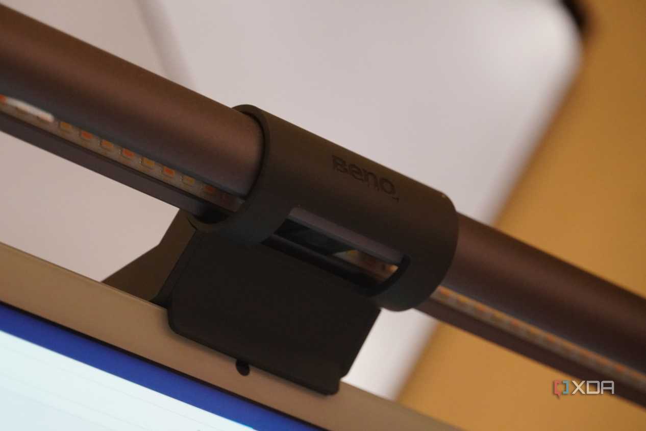 The ScreenBar Halo's rubber grip somewhat blocking the iMac's webcam.