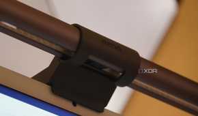 The ScreenBar Halo's rubber grip somewhat blocking the iMac's webcam.