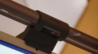 The ScreenBar Halo's rubber grip somewhat blocking the iMac's webcam.