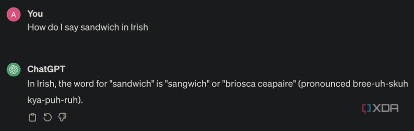 ChatGPT struggling to translate "sandwich" into Irish