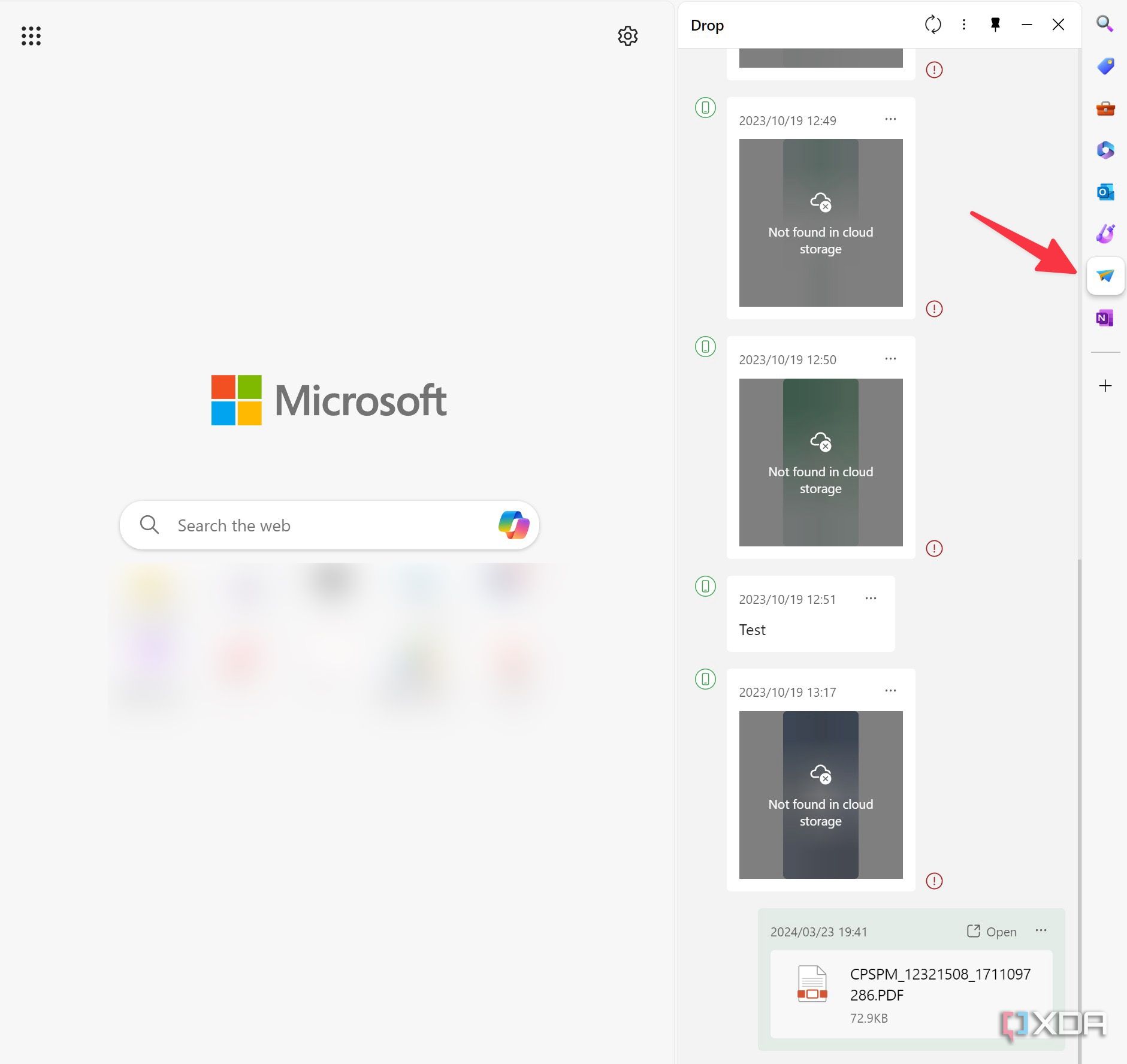 Microsoft Edge drop to share files
